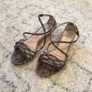 Snakeskin cris-cross strappy low wedge sandals!